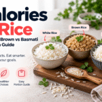 Bowl of cooked white rice showing calories in rice